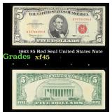 1963 $5 Red Seal United States Note Grades xf+