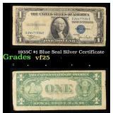 1935C $1 Blue Seal Silver Certificate Grades vf+