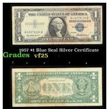 1957 $1 Blue Seal Silver Certificate Grades vf+