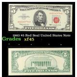 1963 $5 Red Seal United States Note Grades xf+