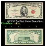 1953C $5 Red Seal United States Note Grades vf++