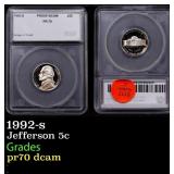 1992-s Proof Jefferson Nickel 5c pr70 dcam SEGS
