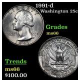 1991-d Washington Quarter 25c Grades GEM+ Unc