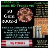 BU Shotgun Lincoln 1c roll, 2002-d 50 pcs Bank Wra