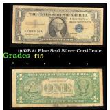 1957B $1 Blue Seal Silver Certificate Grades f+