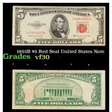 1953B $5 Red Seal United States Note Grades vf++