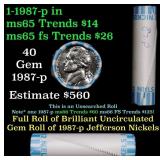 BU Shotgun Jefferson 5c roll, 1987-p 40 pcs Bank $