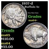 1937-d Buffalo Nickel 5c Grades Choice+ Unc