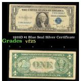 1935D $1 Blue Seal Silver Certificate Grades vf+