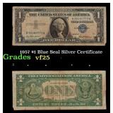 1957 $1 Blue Seal Silver Certificate Grades vf+