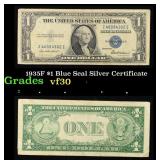 1935F $1 Blue Seal Silver Certificate Grades vf++