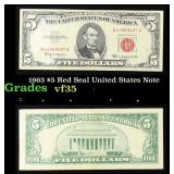 1963 $5 Red Seal United States Note Grades vf++