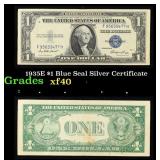 1935E $1 Blue Seal Silver Certificate Grades xf