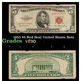 1953 $5 Red Seal United States Note Grades vf++