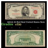 1953A $5 Red Seal United States Note Grades vf++