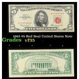1963 $5 Red Seal United States Note Grades vf++