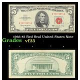 1963 $5 Red Seal United States Note Grades vf++