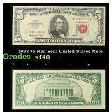 1963 $5 Red Seal United States Note Grades xf