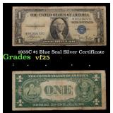1935C $1 Blue Seal Silver Certificate Grades vf+