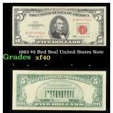 1963 $5 Red Seal United States Note Grades xf