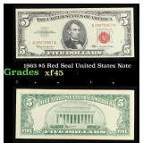 1963 $5 Red Seal United States Note Grades xf+