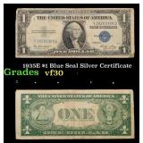 1935E $1 Blue Seal Silver Certificate Grades vf++