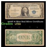 1935F $1 Blue Seal Silver Certificate Grades vf++