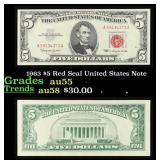 1963 $5 Red Seal United States Note Grades Choice