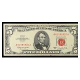 1963 $5 Red Seal United States Note Grades xf