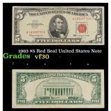 1963 $5 Red Seal United States Note Grades vf++