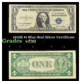 1935E $1 Blue Seal Silver Certificate Grades vf++