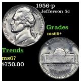 1956-p Jefferson Nickel 5c Grades GEM++ Unc