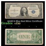 1935E $1 Blue Seal Silver Certificate Grades vf++