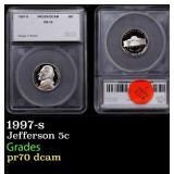 1997-s Proof Jefferson Nickel 5c pr70 dcam SEGS