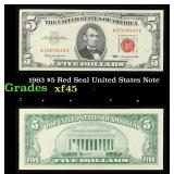 1963 $5 Red Seal United States Note Grades xf+