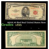 1953A $5 Red Seal United States Note Grades vf+