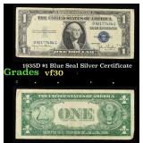 1935D $1 Blue Seal Silver Certificate Grades vf++