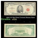 1963 $5 Red Seal United States Note Grades vf++