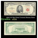 1963 $5 Red Seal United States Note Grades vf++