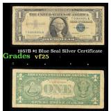 1957B $1 Blue Seal Silver Certificate Grades vf+