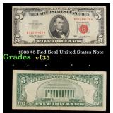 1963 $5 Red Seal United States Note Grades vf++