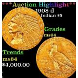 *Highlight* 1908-d Gold Indian Half Eagle $5 Choic