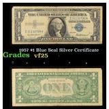 1957 $1 Blue Seal Silver Certificate Grades vf+