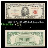 1963 $5 Red Seal United States Note Grades vf++