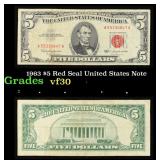 1963 $5 Red Seal United States Note Grades vf++
