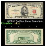 1953B $5 Red Seal United States Note Grades vf++