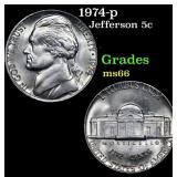 1974-p Jefferson Nickel 5c Grades GEM+ Unc