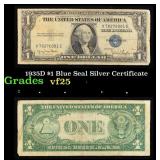 1935D $1 Blue Seal Silver Certificate Grades vf+