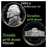 1991-s Proof Jefferson Nickel 5c pr70 dcam SEGS