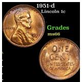 1951-d Lincoln Cent 1c Grades GEM+ Unc